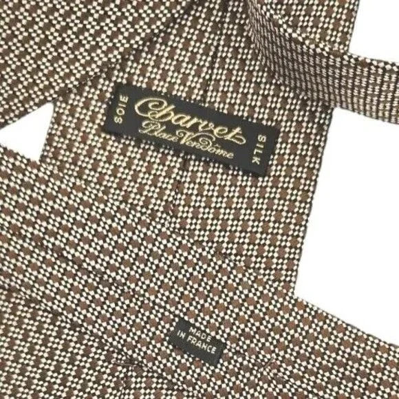 CHARVET Gold/Brown Geometric Silk Tie FRANCE 61/ 4 EC